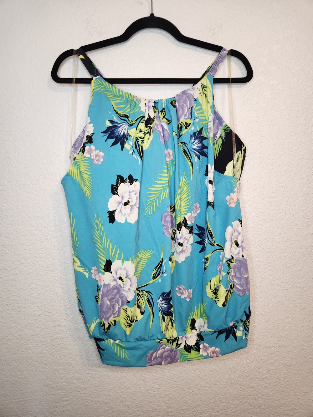 Cacique swim blue floral tankini top size 16